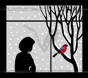 Silhouette of the woman against window - vector clipart