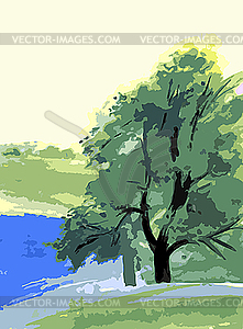 Simple drawing summer landscape - vector clip art