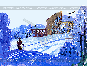 Simple drawing of winter landscape - vector image