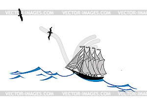 Sailfish on wave silhouette illustra - vector clipart