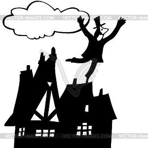 Chimney sweep on roof - vector image