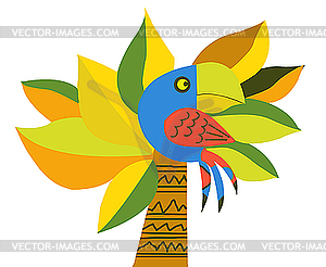 Drawing of the parrot on palm - vector clip art