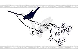 Silhouette of the bird on branch tree - vector clipart