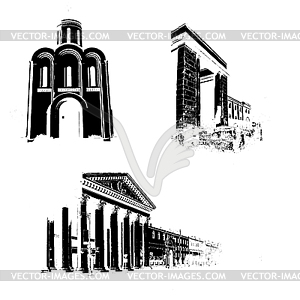 Silhouette of the old-time buildings - vector clipart