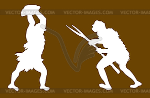Silhouette of the ancient person on brown background - vector clipart