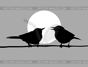 Drawing two birds on solar background - vector clipart