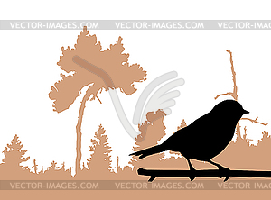 Silhouette of the bird on branch - vector clipart