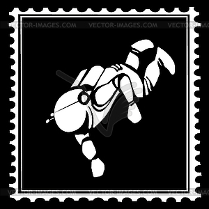 Drawing spacemans on postage stamp - royalty-free vector image