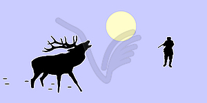 The huntsman and deer - vector image