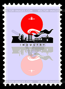 Industrial landscape on postage stamp - vector clipart