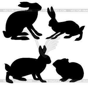 Silhouettes of hare and rabbit - vector image