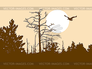 Silhouette old wood on brown background - vector clipart