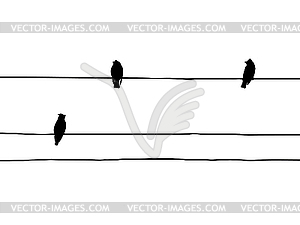 Birds to waxwings on wire - vector clip art