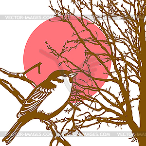 Silhouette of the bird on branch - vector clip art