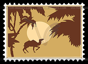 Тропический пейзаж на почтовых марках - иллюстрация в векторном формате