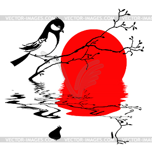 Bird on branch silhouette illustrati - vector clip art