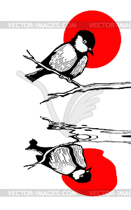Птица на ветке силуэт illustrati - векторизованное изображение клипарта