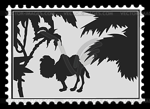 Силуэт верблюда на почтовой марке, - изображение в векторе / векторный клипарт