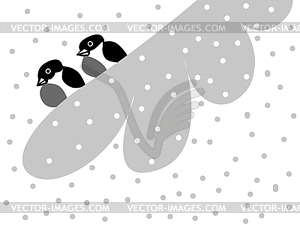 Two bullfinches on snow branch, - vector clip art