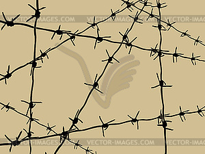 Barbed wire on brown background - vector clip art