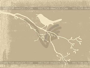 Bird silhouette on old paper, - vector image