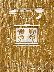 Ancient telephone on wood background, - vector image