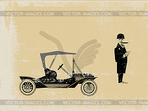Retro car on grunge background, - vector clipart