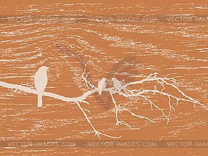 Birds silhouette on wood background, - vector EPS clipart