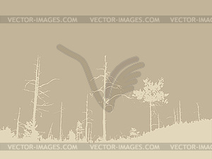 Timber silhouette on brown background, - vector image