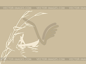 Persons in boat on brown background - color vector clipart