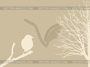 Bird on branch on brown background - vector clip art