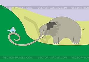 Elephant and bird - vector image