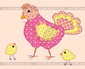 Курица и цыплята - рисунок в векторном формате