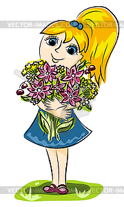 Girl and flowers - vector clip art