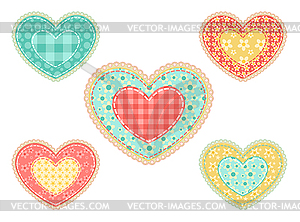 Set of patchwork hearts - vector clip art