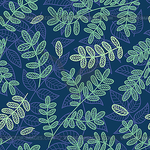 Blue and green leaves seamless pattern - vector clipart