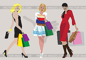 Girls with shopping bags - vector image
