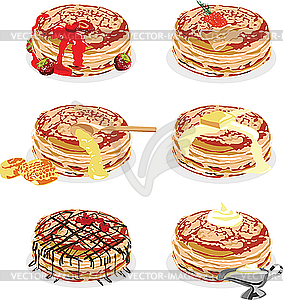 Pancakes with different fillings - royalty-free vector clipart