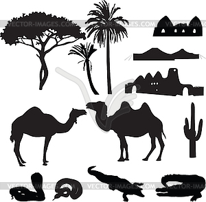 Силуэты африканской пустыне - векторный дизайн