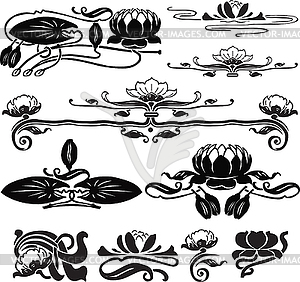 Vignettes with water lily - vector clip art