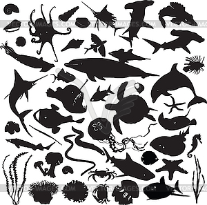 Character set of the underwater world - vector image