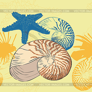 Seamless background of marine life - vector clipart