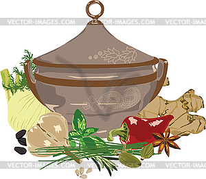 Meal and spices - royalty-free vector clipart