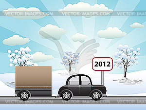 Car with trailer - vector image