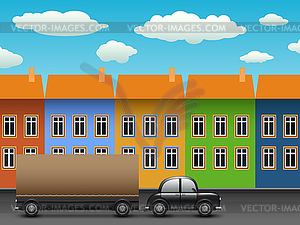 Black car with trailer - vector clip art