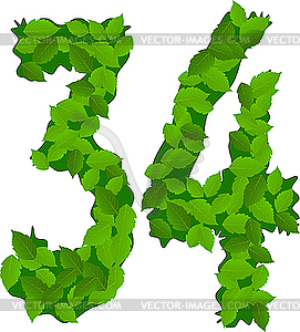 Цифры с зелеными листьями - рисунок в векторном формате