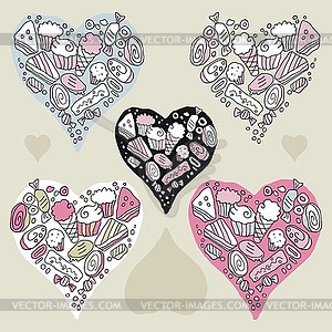 Doodle Hearts - vector clip art