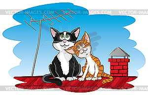 Cats on the roof - vector image