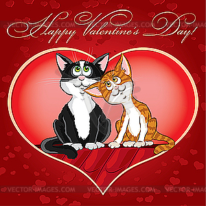 Открытка на День св. Валентина с кошками - рисунок в векторе