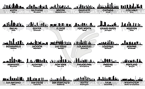 Incredible set of USA city skylines. 30 cities - vector image